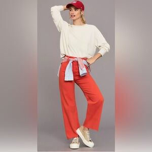 Anthropologie Pistola Penny High-Rise Crop Wide-Leg Jeans Orange Sz 28